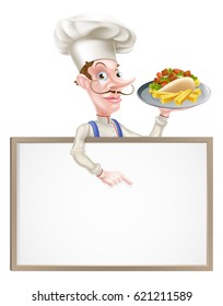 An Illustration of a Cartoon Chef Kebab Sign