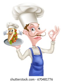 An Illustration of a Cartoon Chef Perfect Kebab Mascot