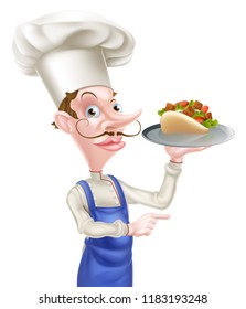 An Illustration of a Cartoon Chef With Shawarma Kebab