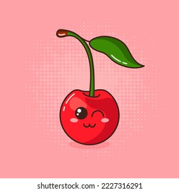 illustration with cartoon Cherry on pink backdrop