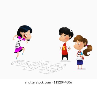 Illustration Cartoon Children Playing Hopscotch Vector Stock Vector ...