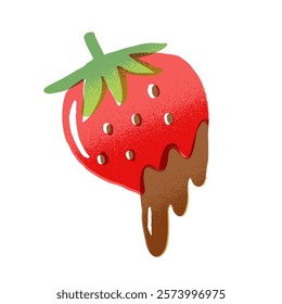 Illustration cartoon of chocolate covered strawberry. Chocolate dipped strawberry fruit. Illustrations that are cute and sweet and delicious. Idea for icons, labels, or digital decoration. Isolated an