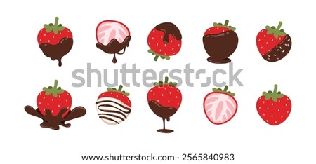 Illustration cartoon of chocolate covered strawberry. Chocolate dipped strawberry fruit. Illustrations that are cute and sweet and delicious. Idea for icons, labels, or digital decoration.