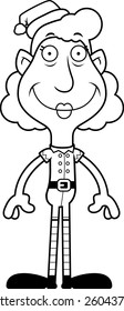 An illustration of a cartoon Christmas elf grandma standing and smiling.