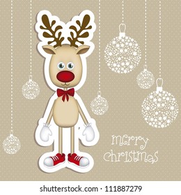 Illustration Of Cartoon Christmas Reindeer, Rudolph The Reindeer, Vector Illustration