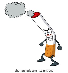 illustration of cartoon cigarette character with smoke