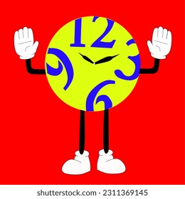 an illustration of a cartoon clock with a red background. suitable for the introduction of clocks in children