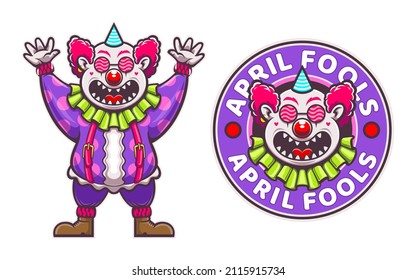 illustration of cartoon clown mascot with circle badge