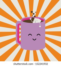 illustration of a cartoon coffee cup with a sugar cube