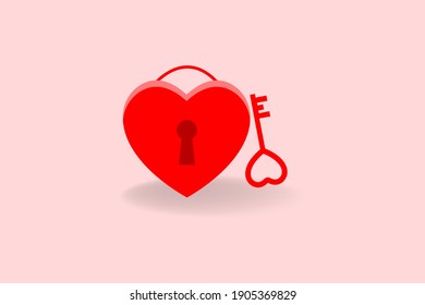 illustration of cartoon colorful funny lock with heart shape design with key vector illustration.