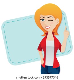 illustration of cartoon confident girl wink