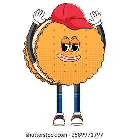 Illustration of a Cartoon Cookie Mascot Character Wearing a Cap