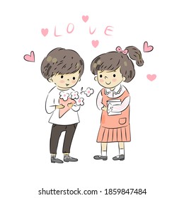 Illustration cartoon of a couple in love. Happy Valentine's Day.