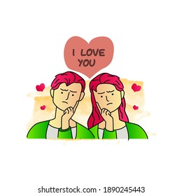 Illustration cartoon couple red hair vector design