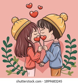 Illustration of cartoon couple in valentine's day