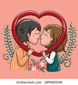 Illustration of cartoon couple in valentine's day