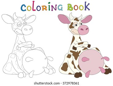 Illustration cartoon cow very pleased. Children coloring book 
