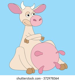 Illustration cartoon cow very pleased.