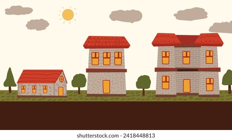 illustration cartoon cozy style of contemporary building and outdoor nature park