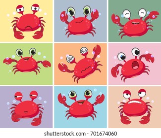 illustration of Cartoon crab collection set