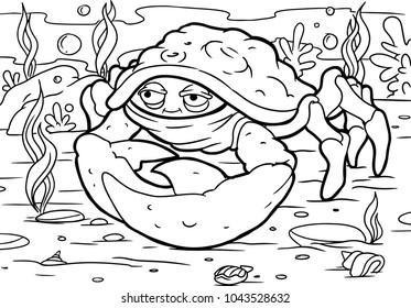 illustration of Cartoon crab - Coloring book