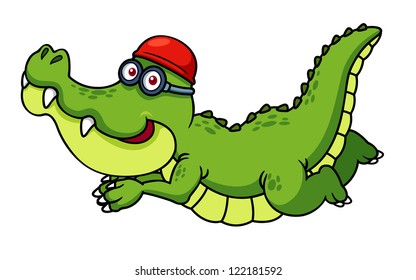 illustration of Cartoon crocodile swimming