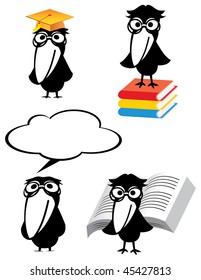 Illustration of a cartoon crows in the role of the student, which can be used as a symbol of education.