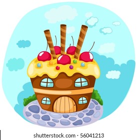 illustration of cartoon cupcake house