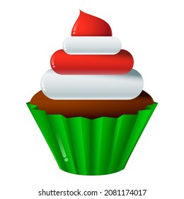 Illustration of cartoon cupcake, isolated on white background