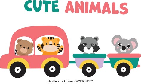 Illustration of Cartoon cut animal set