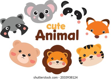 Illustration of Cartoon cut animal set