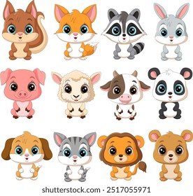 Illustration cartoon cute baby animal collection set