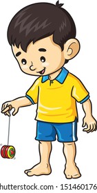 Illustration cartoon of cute a boy playing yoyo.