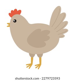 Illustration of a cartoon cute chicken. Easter chicken symbol. Vector illustration of cartoon gray chicken.
