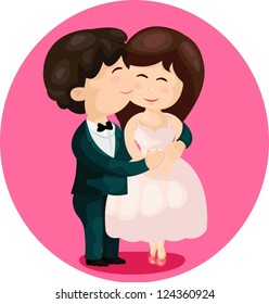illustration of cartoon cute couple kissing