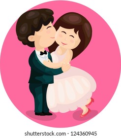 illustration of cartoon cute couple kissing