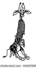 Illustration of cartoon cute giraffe who measure the temperature and drink tea