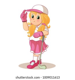 Illustration cartoon cute golf girl wearing glove