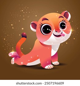 Illustration of a Cartoon Cute little lion Cub, Character Design with a cute expression, vector Background.
