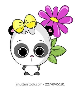 illustration of cartoon cute panda with flower