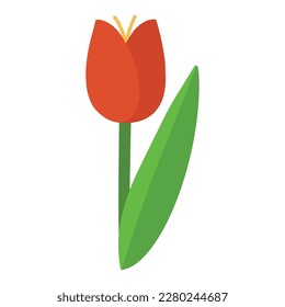 Illustration of a cartoon cute red tulip. Red tulip symbol. Red tulip icon.