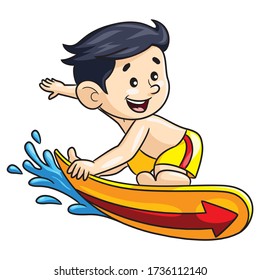 Illustration cartoon of cute surfer boy.