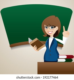 Illustration Of Cartoon Cute Teacher Teaching At Blackboard