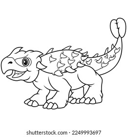 Illustration of Cartoon Dinosaur ankylosaurus line art