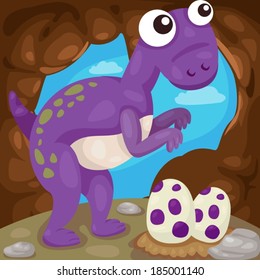 illustration of  cartoon dinosaur in the cave 