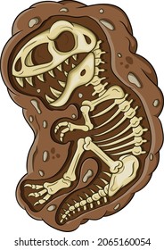 Illustration of cartoon dinosaur fossil