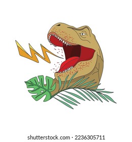 Illustration of a cartoon dinosaur with leaf. Vector illustration . For kids t-shirt. Illustration of amimals