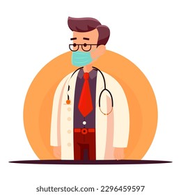 Illustration with a cartoon doctor. Banner for national doctor's day celebration. Medicine. Flat design for social media, poster, banner, vector