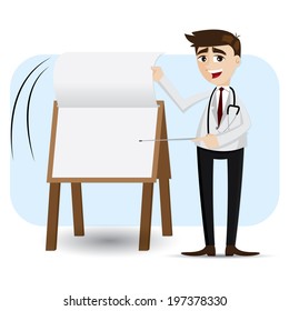 illustration of cartoon doctor flip paper on presentation board