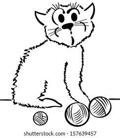 Illustration of a cartoon domestic cat with clews